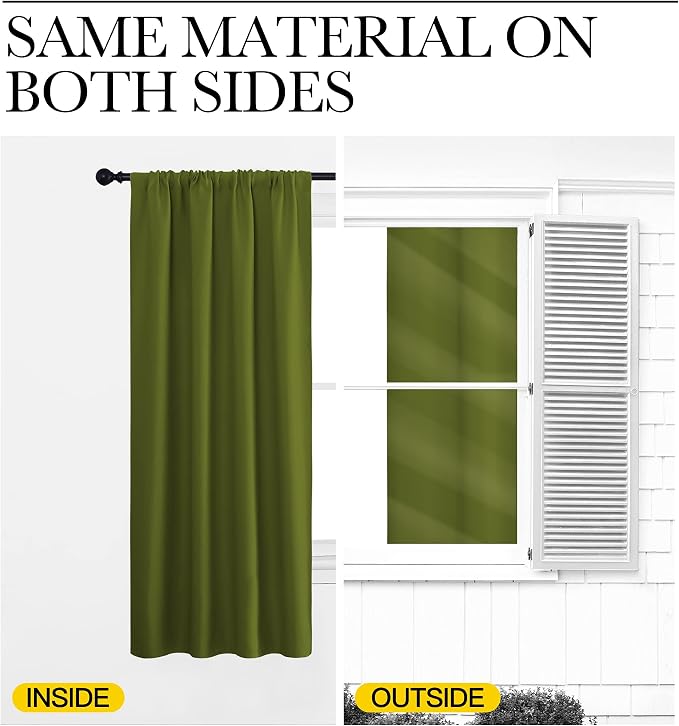 NICETOWN Christmas Decoration Blackout Curtain for Kitchen Window, Function Thermal Insulated Blackout Panels for Bedroom, 1 Pair, Olive Green, Rod Pocket Style, 42 by 84 inches