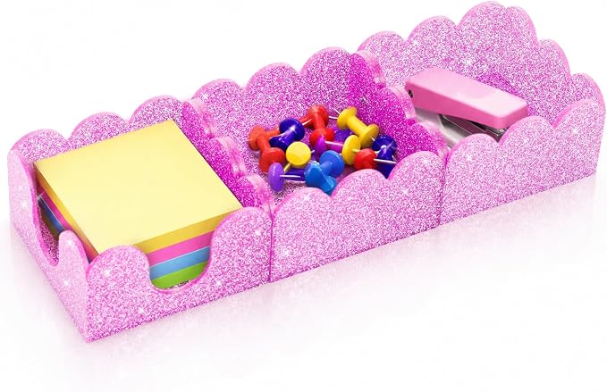 Magnetic 3-in-1 Acrylic Sticky Note Holder Glitter Self Stick Note Pad Holder Dispenser for 3x3 Notepad & Memo Pads Storage Desktop Organizer with Non-Slip Base for Home School Office Desk Supplies