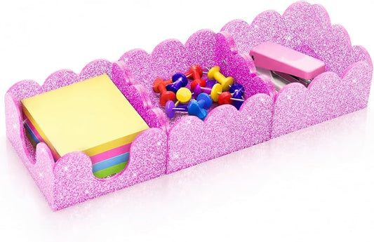 Magnetic 3-in-1 Acrylic Sticky Note Holder Glitter Self Stick Note Pad Holder Dispenser for 3x3 Notepad & Memo Pads Storage Desktop Organizer with Non-Slip Base for Home School Office Desk Supplies