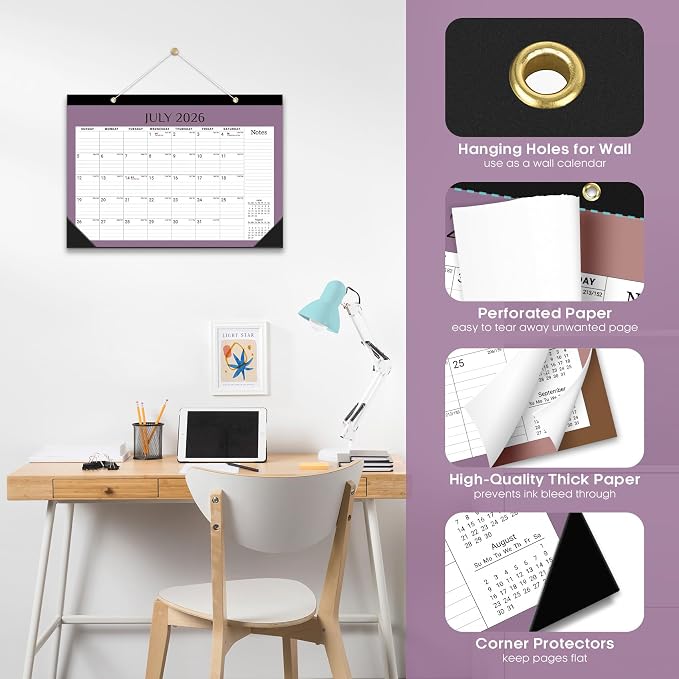 Desk Calendar 2026-2027, 18-Month Calendar Runs from July 2026 to December 2027, Large 17" x 12" Monthly Desktop & Wall Calendar for Home & Office - Boho Colors