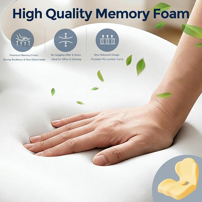 Seat Cushion for Office Chair and Car, L-Shaped Ergonomic Seat Cushions,Memory Foam Orthopedic Cushion with Coccyx Hollow,Lumbar Support & Tailbone Pain Relief for Car, Truck, Home,Gaming Chair,Yellow