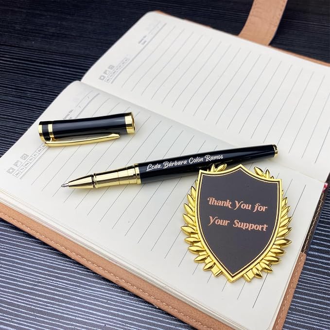 Yastar Customised Pens with a Custom badge - Souvenir Gift Set with Gift box 2 extra Black Refills Engrave any Message on the Pen Gift for Christmas Father's day Graduation Wedding Gifts