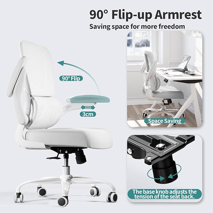 TRALT Office Chair - Ergonomic Desk Chair with Adjustable Lumbar Support, Mesh Computer Chair, Executive Chairs for Home Office Comfortable Lumbar Support (Cloud White)