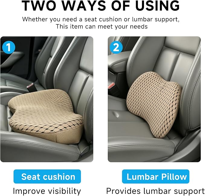 Livtribe Car Seat Cushion - Memory Foam Seat Pad for Sciatica & Lower Back Pain Relief - Driving Cushion with Breathable Mesh Cover - Road Trip Essentials for Drivers (3D Beige)
