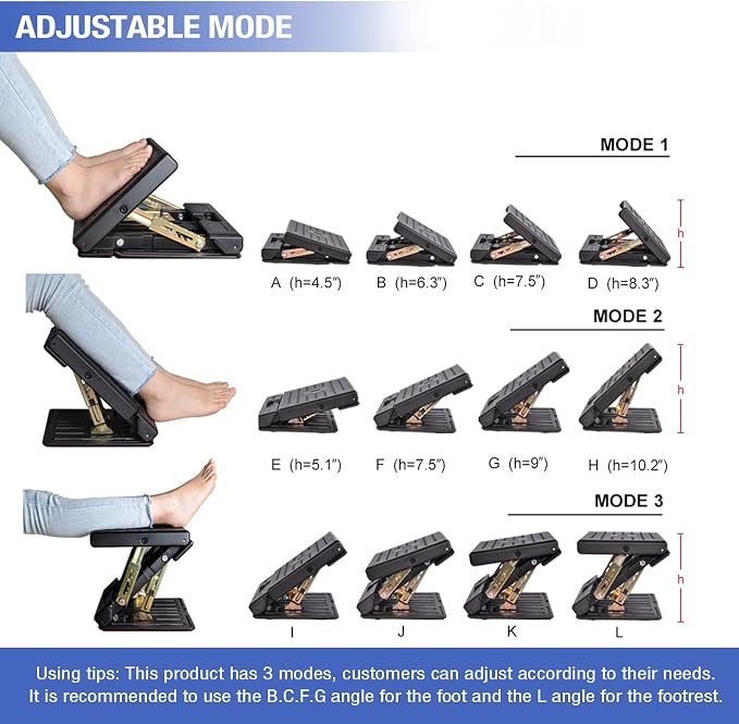 Foot Rest for Under Desk at Work 4-Level Height Adjustable, Ergonomic Foldable Footrest for Office, Gaming,Computer, Soft & Removable Pad Desk Foot Stool Suitable for All Seasons (Gray)