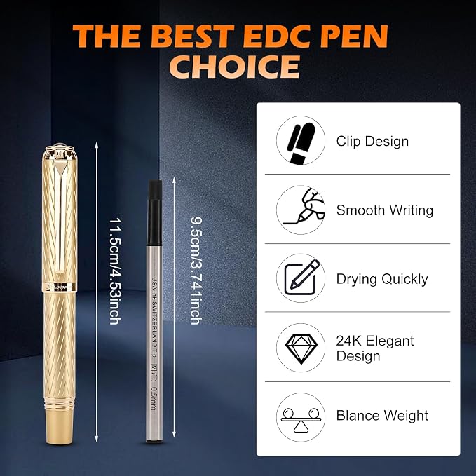 iMenaiy EDC Rollerball Point Pens for Travel Writing Journaling, Luxury Mini Pocket Pens for Men Women Boss Writers, Good Nice Pen Gifts Birthday Christmas Graduations, Gold