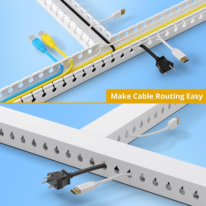 1.2" H x 1.6" W Cable Management Raceway, 132in Under Desk Channel, White | Slotted Wire Duct, 8Pack, 16.5in Each, Heavy-Duty PVC Cable Management for Server Racks, Network Cables & Electrical Cabinets