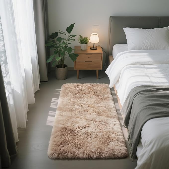 Fluffy Rug Shag Area Rug, Mottling Beige 3x5 Area Rugs for Bedroom, Small Bedside Rug, Soft Fluffy Shag Entryway Throw Rugs for Living Room Bedroom Room Home Decor