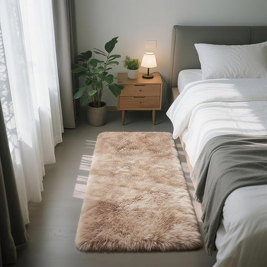 Fluffy Rug Shag Area Rug, Mottling Beige 2x4 Area Rugs for Bedroom, Small Bedside Rug, Soft Fluffy Shag Entryway Throw Rugs for Living Room Bedroom Room Home Decor