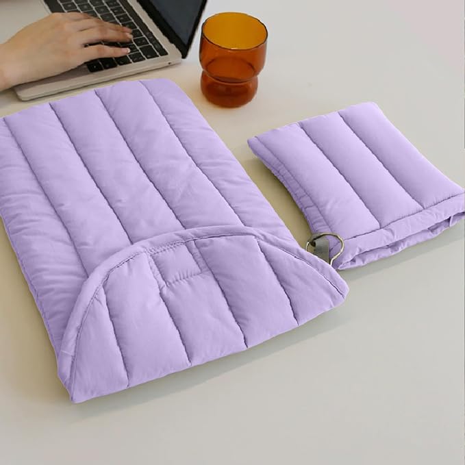 Puffy Laptop Sleeve Set 15-16 Inch Purple, Protective Carrying Case with Data Cable Bag, Cute Case Bag Compatible with 15 and 16 Inch Laptops, for MacBook Air M2 M1, Asus/Dell Xps/Lenovo