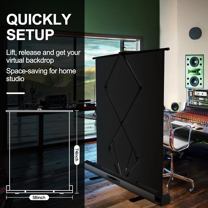 EMART 58x74in Collapsible Black Backdrop Screen, Retractable Chroma Key Panel for Photo Background Removal, Portable Wrinkle-Resistant Backdrop with Stand for Streaming, Photographic Studio, TikTok