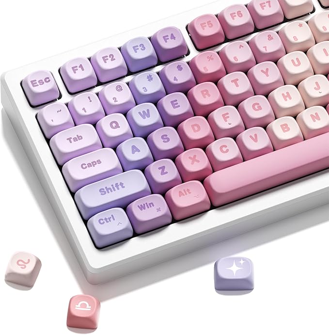 OHY XVX MOA Profile Keycap Set,12 Zodiac Series Dye-Sublimation PBT Material, Cute Purple Gradient Design, Compatible with MX Switches Mechanical Gaming Keyboards- Gradient Purple