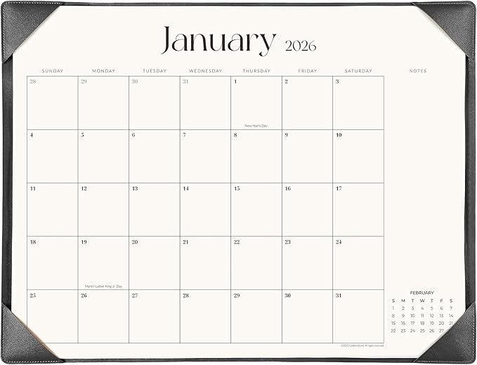Simplified Desk Calendar 2026 with Desktop Mat, Cabbrix Large Desk Pad Calendar 21" x 16-1/2" January 2026 to June 2027, Desk Blotter Calendar for Home School and Office (Dark Black)