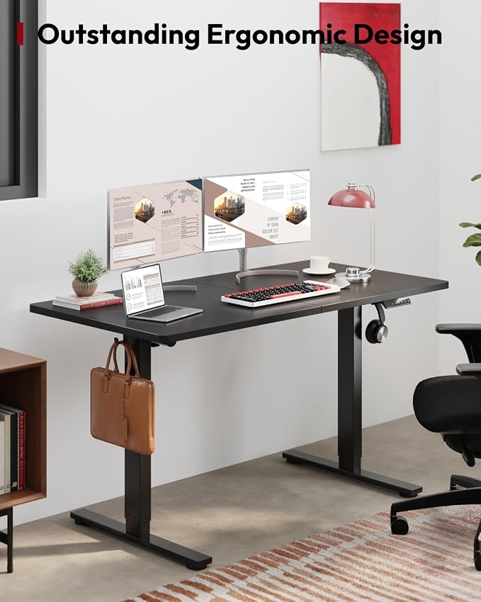 SANODESK Height Adjustable Electric Standing Desk 55x24 Inches, Sit Stand Desk with Splice Board for Home Office, Ergonomic Computer Workstation, Study & Gaming, Black Frame/Black Top