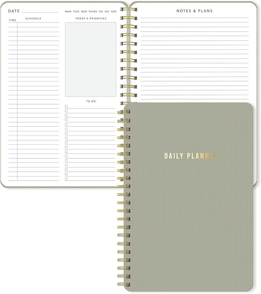 Sweetzer & Orange Daily Planner Notebook – Undated Two-Page Daily Layout with Hourly Schedule, To-Do List, Priorities, and Notes – 6.5" x 9.5" Spiral Bound Productivity Organizer – 160 Pages