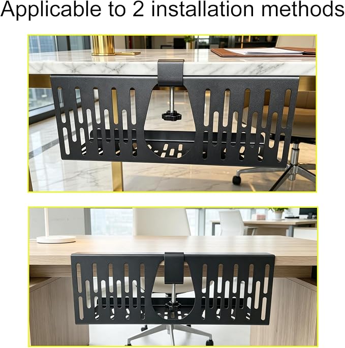 Under Desk Cable Management Tray, Cord Organizer for Desk Cable Management Tray Under Desk with Clamp for Home Office, Standing Desk (2Pack Black)