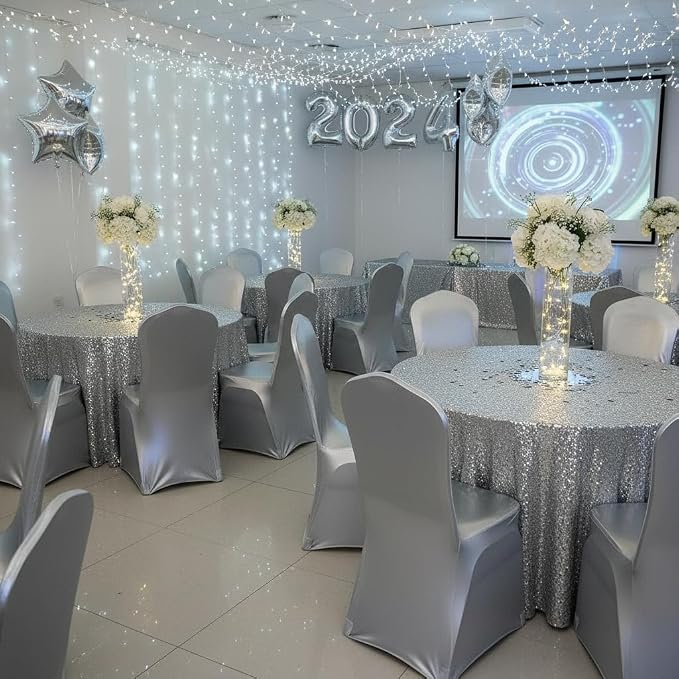 Stretch Dining Chair Cover for Wedding Banquet Party Decor (Shiny Silver) | spandex chair covers seat covers for chair for dining chairs party wedding dining room metallic glitter luxury silver