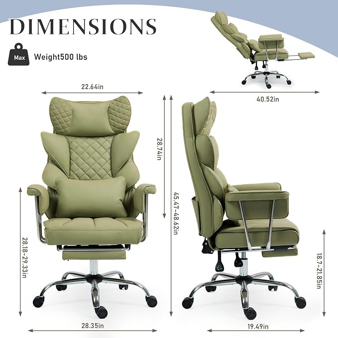 DYHOME 500 Lbs Kneading Massage Office Chair with Foot Rest Reclining Green | Ergonomic Computer Chair, High Back Thick Cushion, Big & Tall, Comfy Leather, Heavy Duty Home Executive