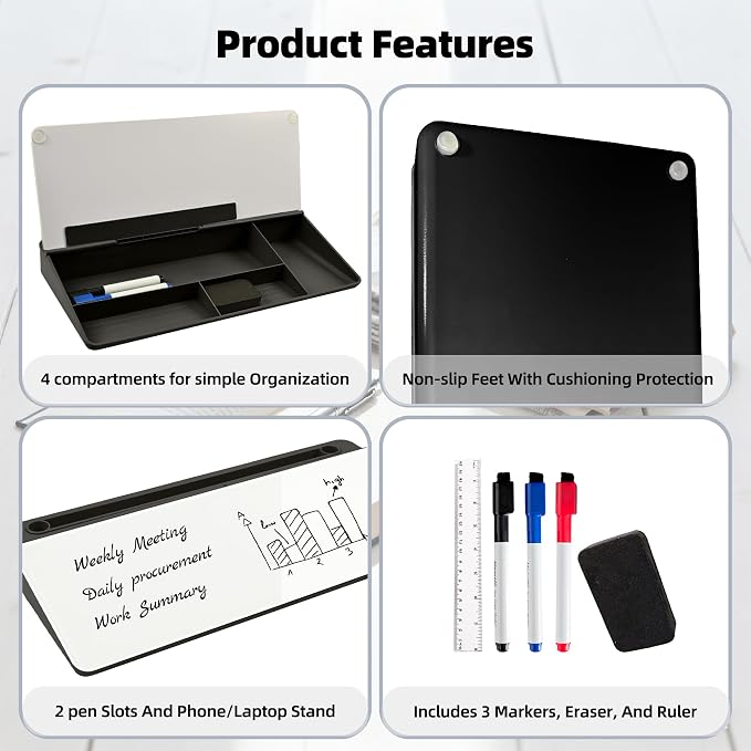 Desktop Whiteboard, Glass Dry Erase Board, Desk Board Buddy,Computer Keyboard Stand,Desk Whiteboard Organizer for Home,Office,School Supplies(Black)