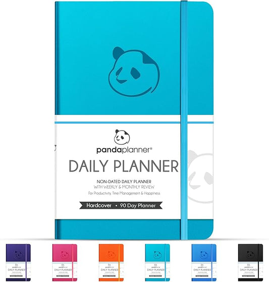 Panda Planner Classic A5 Daily Planner 2026 – Undated Daily Monthly & Quarterly Planner with Hourly Schedule, To Do List, Goal Planner, Habit Tracker, Gratitude Journal & Productivity Organizer – Cyan Blue