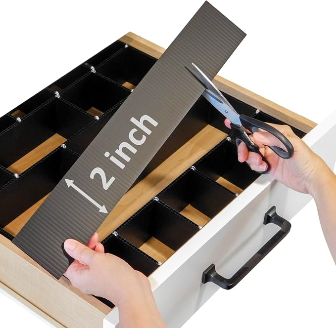 Customizable Grid Drawer Dividers, Cut to Fit Organizer | 8 PACK, Adjustable drawer dividers for any size drawer. Custom DIY grid organizer for kitchen, bathroom, desk, and more.