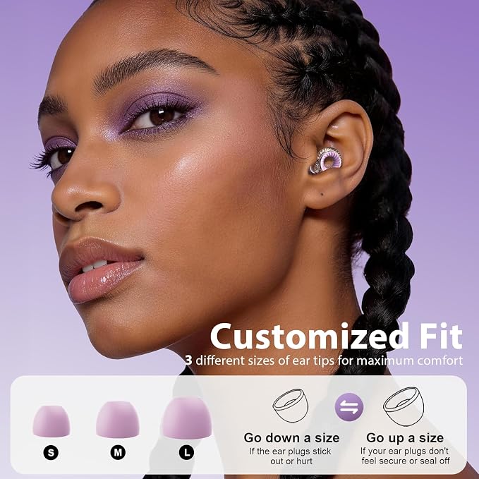 Yawsoy Concert Ear Plugs 2-Pack – High Fidelity Ear Plugs for Concerts, Music Festivals, Raves & DJs – 20dB Noise Reduction Earplugs with Hi-Fi Filters & 3-Size Silicone Ear Tips (Purple)