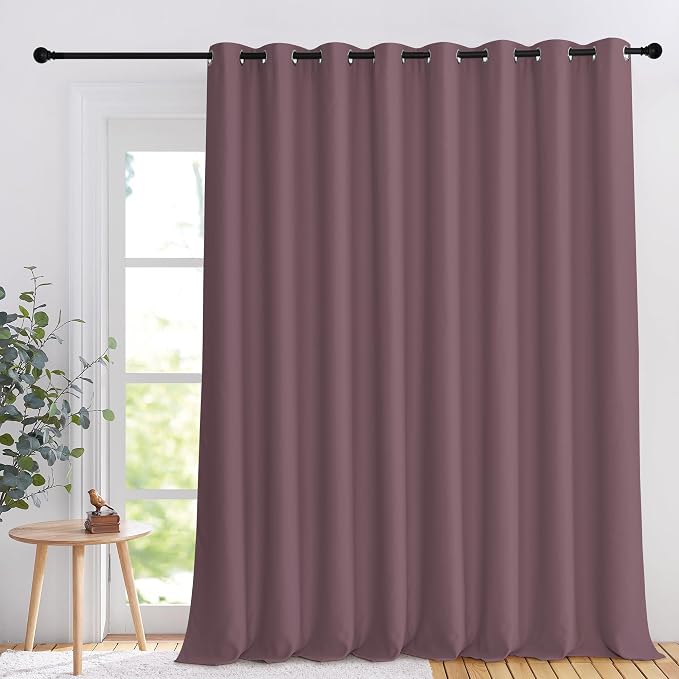 NICETOWN Extra Wide Sliding Door Curtain 108 inches Long, 120 inches Wide Room Divider & Window Treatment Light and Sound Blocking Drape for Bedroom/Home Office, Dry Rose, W120 x L108, 1 Panel
