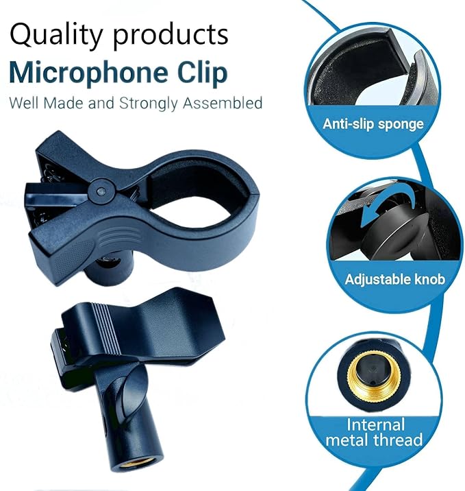 2 Pack KayNicam Universal Microphone Clip Holder for Dynamic & Condenser Mics - Adjustable Mic Clamp for 0.6" to 2.4" Diameter (1.5-6cm) - Includes 5/8", 3/8", 1/4" Metal Threads.