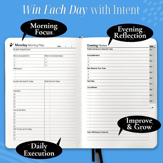 Goal Crazy Undated Planner – 90 Day Guided Journal & Productivity Organizer, A5 Daily & Weekly Planner with Goal Setting, Habit Tracker, To Do List, Academic & Work Calendar, Leather Hardcover - Black