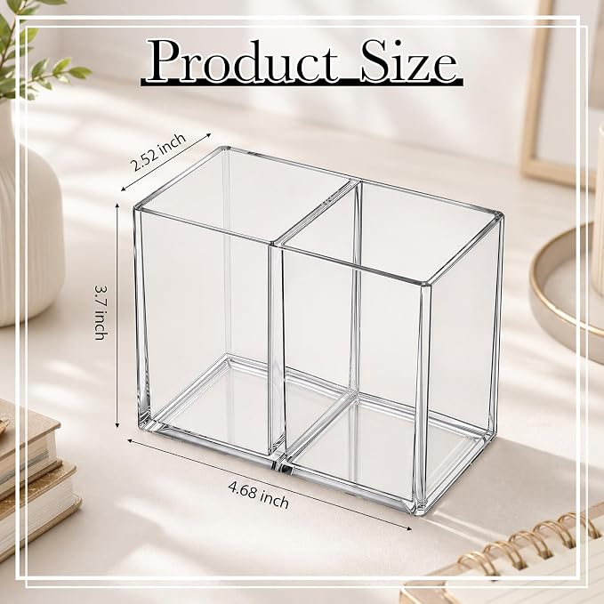 Gejoy 20 Pcs Acrylic Pencil Pen Holder Clear Makeup Brush Organizer 2 Compartments for Desktop Stationery Office Bedroom