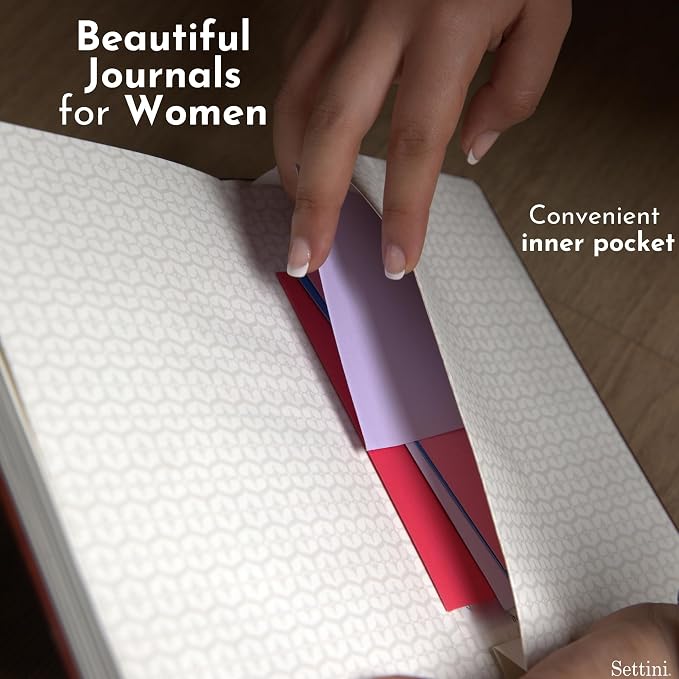 SETTINI® Lined Journal - Flower Journal for Writing Gift Set - Hardcover Vegan Leather, Unique Pen Holder, 192 Pages, A5 - Includes Pen and Gift Box - Birthday Gift, Journal for Women