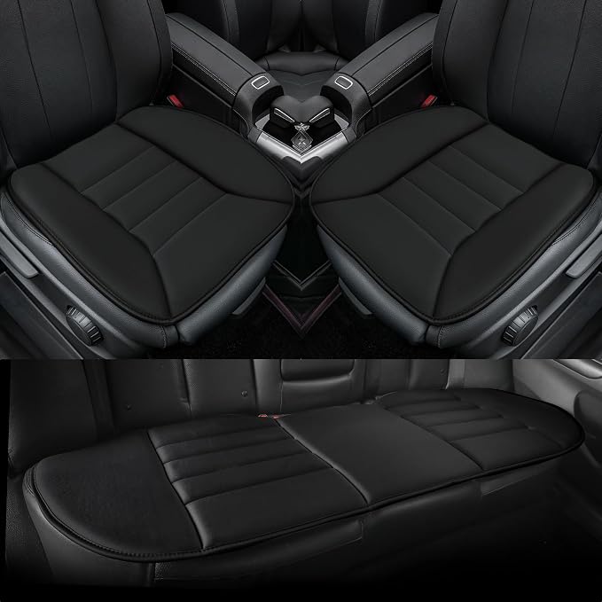 kingphenix 3-Piece Memory Foam Car Seat Cushion Set for Driving Comfort | 2 Front Seat Cushions and 1 Rear Bench Pad, 1.2-Inch Memory Foam, Non-Slip Bottom for Sedan, SUV, Truck and Van, Black