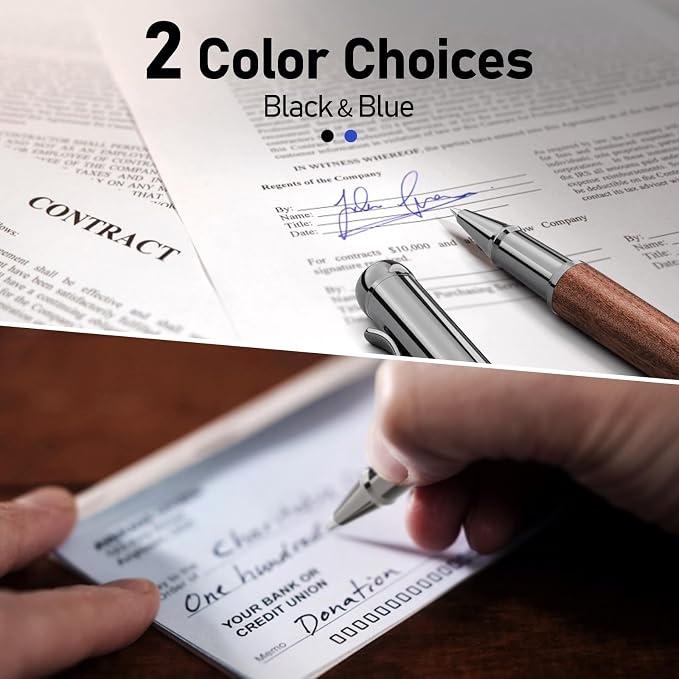 WEMATE Wood Rollerball Pen Set, Extra 2 Ink Refills(1 Black & 1 Blue), Fancy Writing Pen Nice Luxury Office Gift for Men, Professional and Executive, Cool Wooden Pen for Journaling - Red Padouk