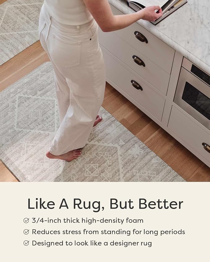 House of Noa Nama Standing Mat – Anti-Fatigue Kitchen Mats for Floor, Cushioned & Non-Slip Kitchen Comfort Mat for Standing, Thick Foam Anti-Fatigue Mat for Kitchen & Workspaces, Aspen Dove 30" x 72"