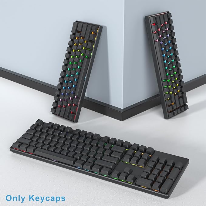 Fogruaden Blank Keycaps, Thick PBT Keycaps, Cherry Profile, Minimalist Grey Black Keycap, 129 Key with 7U Spacebar, Custom Keycap for Mechanical Keyboard