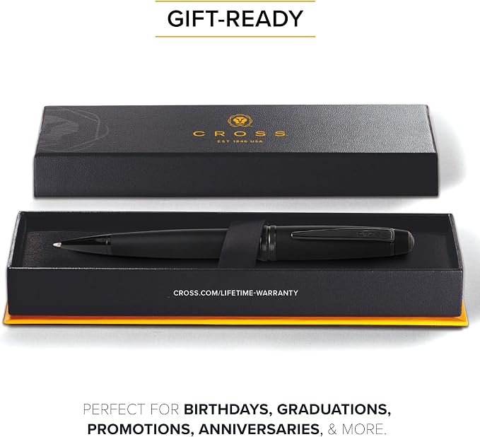 Cross Bailey Matte Black Lacquer Ballpoint Pen - Refillable Pen for Long-Lasting Use - Smooth Writing - Comfortable Grip - Stylish Distinctive Look - Black Ink - Corporate Gifts