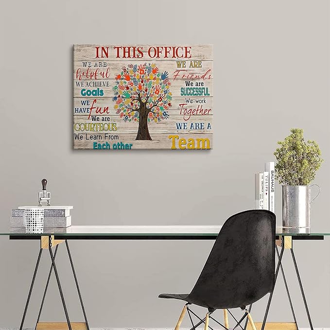 HDXUFJQ Inspirational Canvas Wall Art for Office - Team Rules Motivation Positive Quotes Wall Decor - Teamwork - Ready to hang (16"x24")