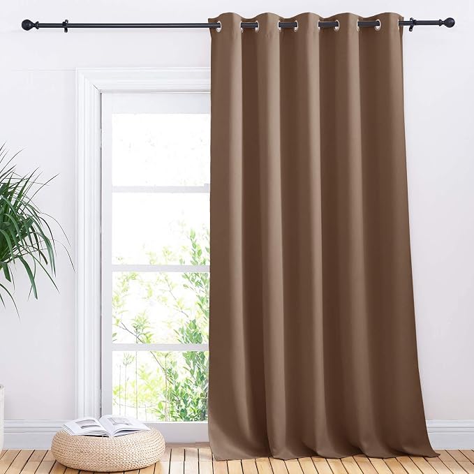 NICETOWN Blackout Blinds for Patio Door, Sliding Door Insulated Blackout Curtains, Extra Wide Curtain with Grommet Top for Villa/Hall/Parlor (Cappuccino, 70 inches W x 95 inches L)
