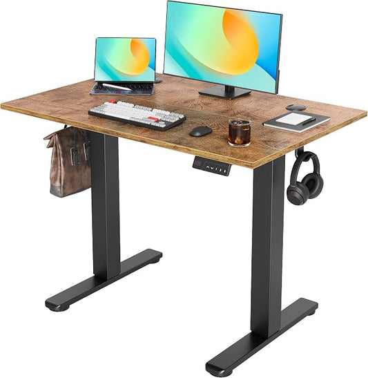 YDN Electric Standing Desk, 40x24 Inch, Rustic Brown | 3 Memory Presets, Cable Management, Adjustable Height, Sit Stand, Computer Workstation, Home Office