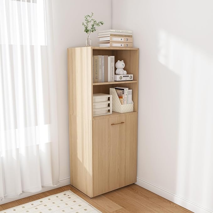 Folding Out Desk with Storage Shelves, Expandable Hidden Computer Desk, Foldable Space-Saving Pull Out Murphy Table, Writing Table with Wheels for Home Office Bedroom Small Spaces (Natural Wood.)