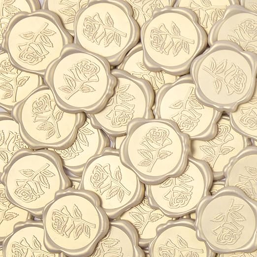 50 Pcs Ivory White Rose Style Wax Seal Stickers, Self Adhesive Wax Seal for Wedding Invitation, Easy Use Good Adhesion, Ivory White Rose Envelope Stickers Perfect for Invitation