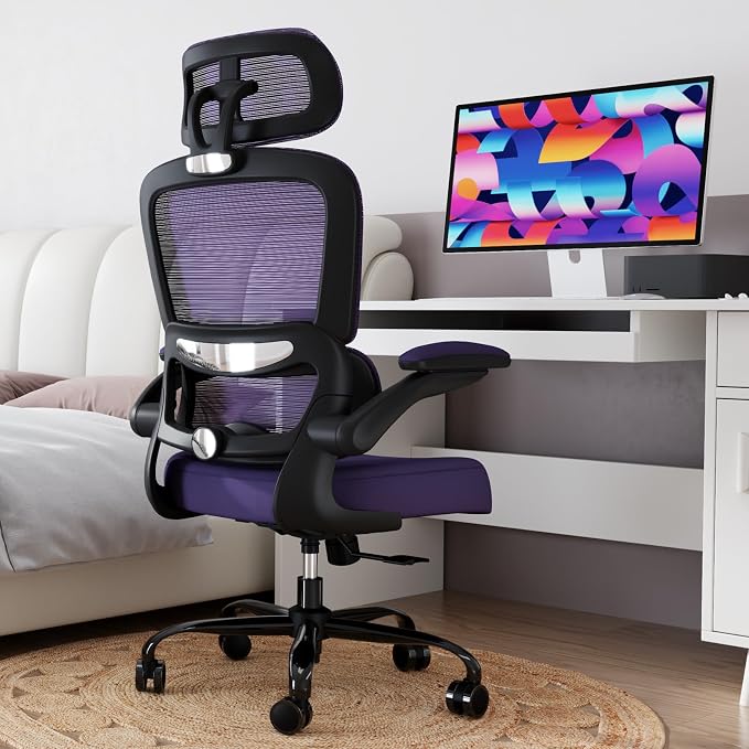 TRALT Office Chair Ergonomic Desk Chair, 330 LBS Home Mesh Office Desk Chairs with Wheels, Comfortable Gaming Chairs (Violet)