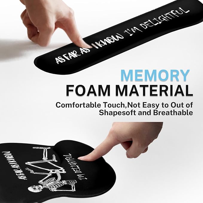 Britimes Skull Skeleton Black Ergonomic Mouse Pad Set with Wrist Rest Non-Slip Rubber Base Wrist Cushion Support and Coasters Mousepad with Wrist Support for Computer Keyboard and Desk