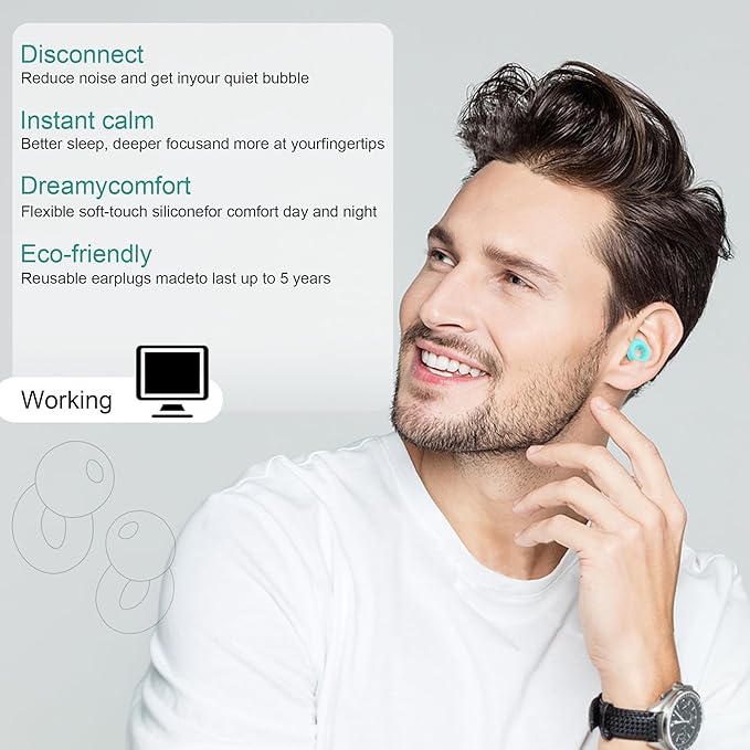 Lonyanl，Ear Plugs for Sleeping Noise Cancelling， Reusable, Improve Rest, Washable, Silicone, Travel, Focus on Learning & Enhance deep Sleep Duration (Green, One Size)
