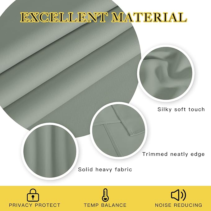 NICETOWN Sliding Door Window Treatment Blackout Patio Door Curtain Panels, Privacy Thermal Drapes for Bedroom Living Room Department with Grommet Top (Sage Green, W66 x L110)