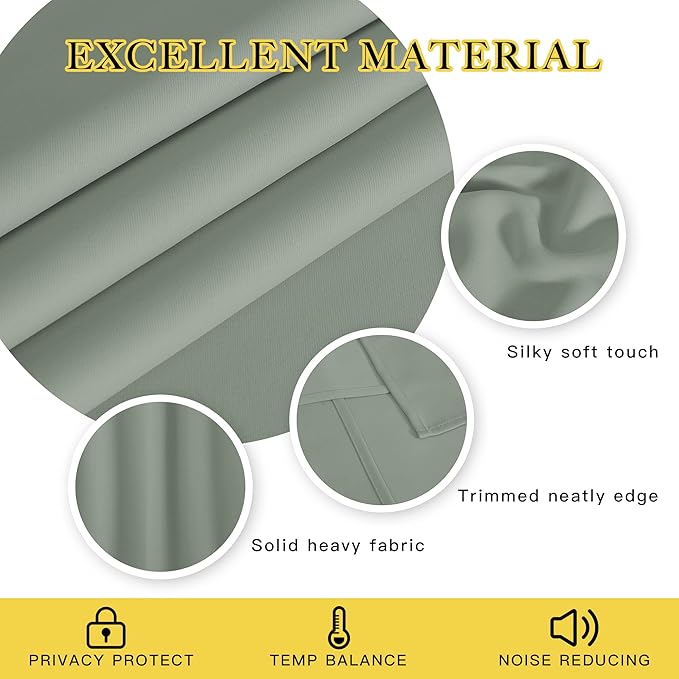 NICETOWN Blackout Sage Green Curtain 84 inch Length for Bedroom - Thermal Insulated Grommet Room Darkening Window Drape Sound Dampening for Living Room, W52 x L84, 1 Panel