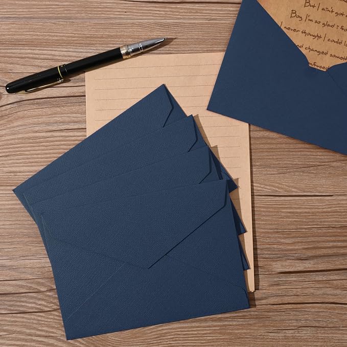 48 Pieces Stationery Set with Envelopes (24 Kraft Paper Sheets + 12 Linen Texture Envelopes+12 Wax Seal Stickers), Stationery Letter Writing Paper Set for Love Letters and Party Invitations (Blue)