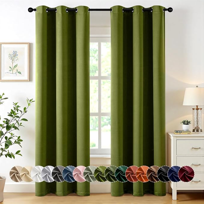 MIULEE Blackout Curtains for Bedroom Living Room 2 Panels, Thermal Insulated Room Darkening Drapes Grommet Noise Reducing Light Blocking Window Treatments 72 Inches Long 40x72 Inch Light Olive Green