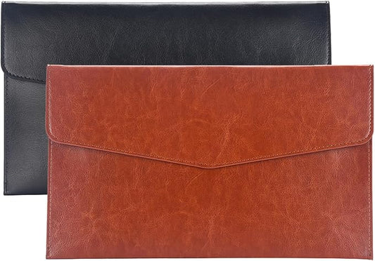 PU Leather A5 File Folder Document Holder A5 Envelope Folder with Snap Closure for Receipt 2Packs (Black&Brown)
