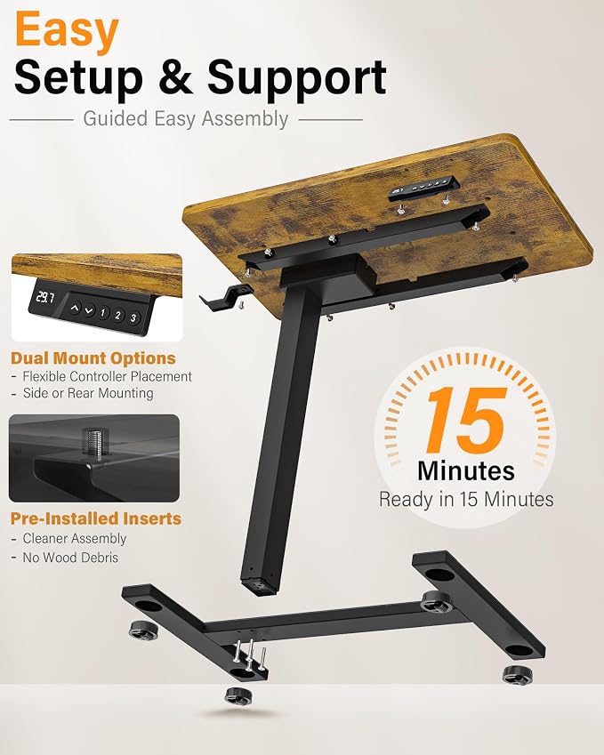 FiCiHi Electric Standing Desk with Wheels – Adjustable Height Mobile Sit-Stand Laptop Table, Portable Rolling Small Computer Workstation for Home Office & Bedside Use (28"x16", Rustic Brown)